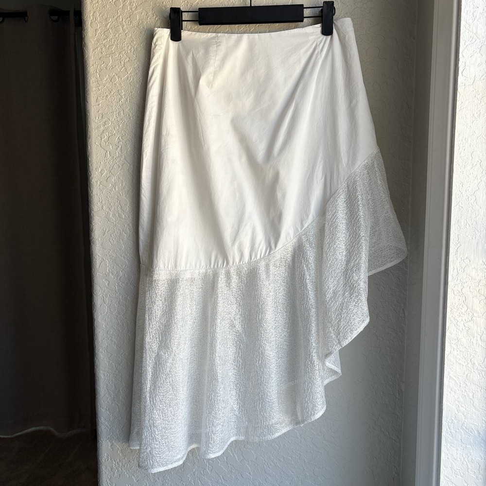 Hello Molly Womens 6 Midi Skirt White Asymmetrical Ruffle Y2K Inspired Coquette